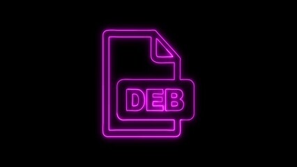 Neon Glowing DEB File Outline Icon and Symbol Animation on Black Background
