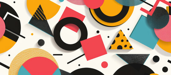 Obraz premium Abstract geometric background with colorful shapes and patterns in a retro design style
