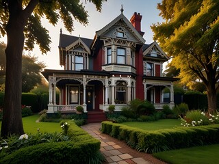 Classic Victorian house with intricate detailing and a lush garden, generative AI
