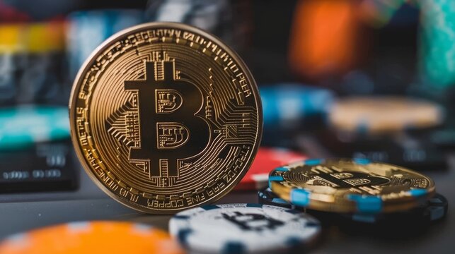 Intense Crypto Trading Moment: A Bold Bitcoin Investor Strategizing in a Tense Showdown at an Illegal Den Space. Concept of Risk and Courage.