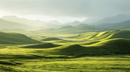 Obraz premium A sense of tranquility and stillness pervades a landscape of gently rolling drumlins evoking the quiet beauty of glacial landscapes.