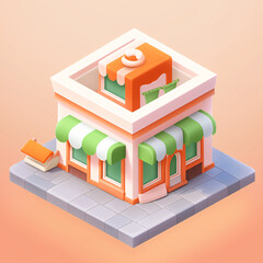 3D cartoon cute store store convenience store rendering
