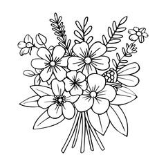 Bouquet of flowers coloring page for kids vector template