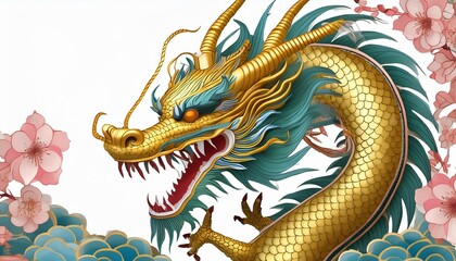 Chinese golden dragon isolated on white