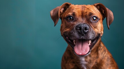 Obraz premium Happy, cute Labradoodle dog wearing a party hat, celebrating a birthday party surrounded by falling confetti.