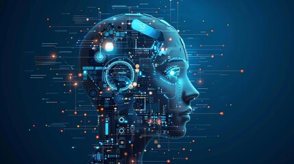 Business automation with AI, Futuristic face, Efficiency and productivity, Technological advancements, Innovative processes