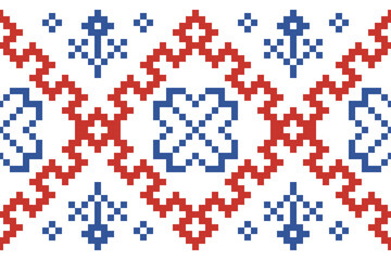 Cross Stitch embroidery seamless.Geometric pixel ethnic patterns. American, Mexican,African, mediterranean, nordic,Aztec style.Trendy folk art background design for products, fabric, ,print,decorate.