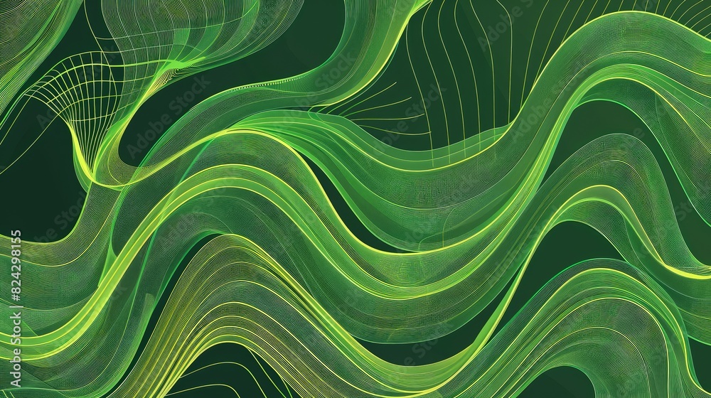 Wall mural an abstract organic green line background illustration featuring flowing curves and overlapping patt