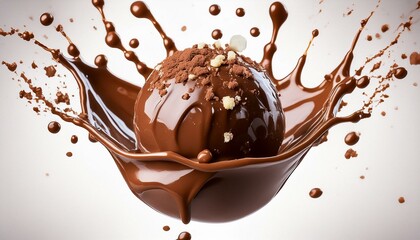 Chocolate Ball in Midair with Splashing Sauce