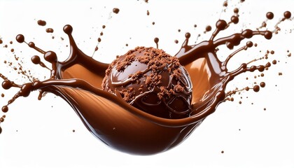 Chocolate Ball in Midair with Splashing Sauce