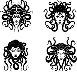 Medusa with Snake Hair in Various Artistic Styles
