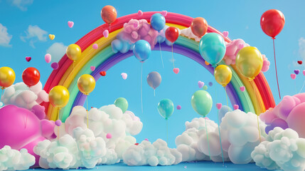 3D Illustration of Generative AI with Rainbow and Clouds