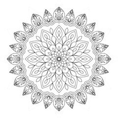 mandala circle pattern vintage decorative pattern indian skin painting tattoo oriental art Mandala floral coloring page for adults relaxation, black and white mandala coloring page hand drawn outlined