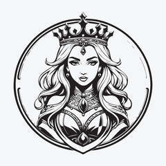mascot logo Majestic queen Vector Outline black color in white background