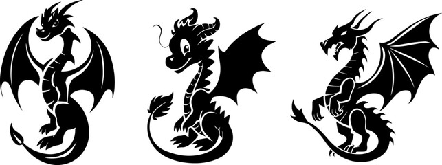 Dragons in Different Poses from Fierce to Friendly