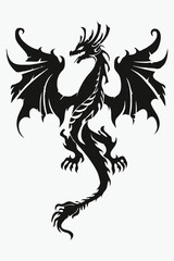 powerful dragon black silhouette pattern vector illustration
