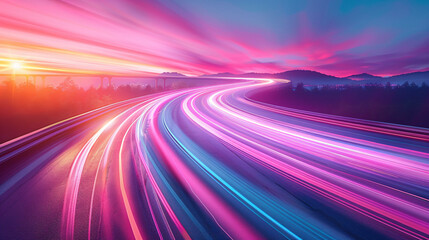 Long exposure of the lights of cars driving at high speed on the highway at night
