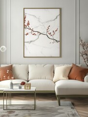 Frame mockup. Living room home room interior with sofa. 3D render