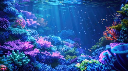 Fototapeta premium under water sea background with kinds fish and colorful reef, amazing view