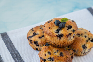 Homemade baked fresh blueberry muffins. Tasty pastry sweet cupcake dessert. Berry pie Healthy vegan cupcakes with organic berries. Gluten free healthcare recipe from alternative flour 