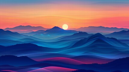 Sunset Over Mountains Abstract Background - Gradient Layered Landscape Art