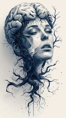 Design a hyper-realistic sticker of a business brain growing with intricate details