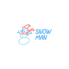 An adorable snowman logo design presenting a happy snowman with a top hat and scarf, perfect for winter-themed branding.