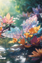 Sparkling Leaves in Magical Garden Setting