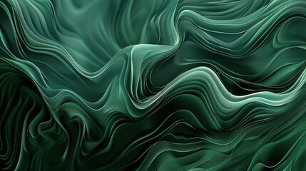Obraz premium An artistic monochromatic abstract background with fluid lines and patterns in varying shades of forest green, creating a rich and natural atmosphere.