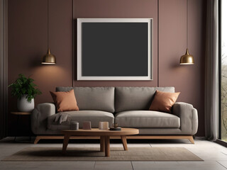 Mockup poster frame on the wall of living room. Luxurious apartment background.