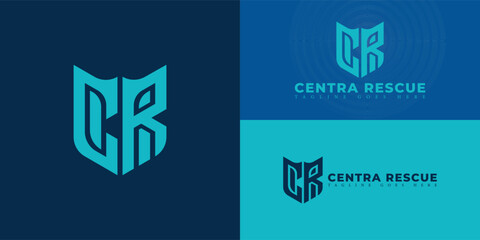 Abstract initial hexagon letter CR or RC logo in blue color isolated on multiple background colors. The logo is suitable for emergency app business company logo design inspiration templates.