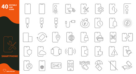 Smartphone icon. Set of feature icons, phone technology, interface design.