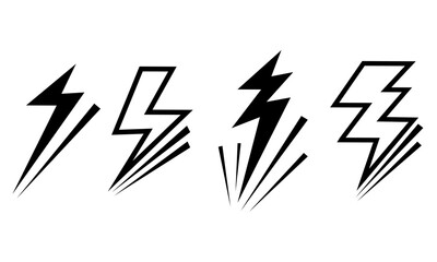 Set of electric lightning, thunder bolt in doodle style. isolated on white background. vector illustration