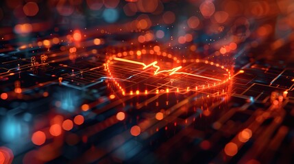 Obraz premium A digital image of a health shield with a heartbeat line. stock photo