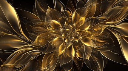 An elegant abstract gold floral texture featuring symmetrical petals and graceful vines, offering a lavish and timeless design.