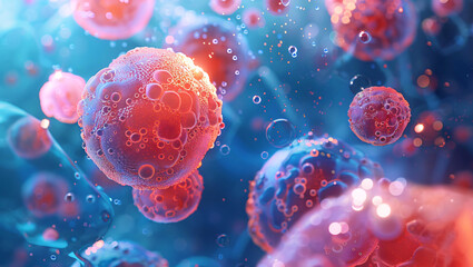 Microscopic organisms bacteria and cells and viruses under microscope