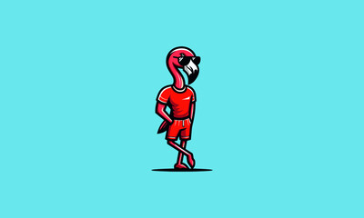 Fototapeta premium character flamingo wearing sun glass and tshirt vector logo design