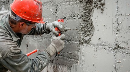 Workers use specialized equipment to inject grout into the foundation filling in any cracks or gaps to improve stability.