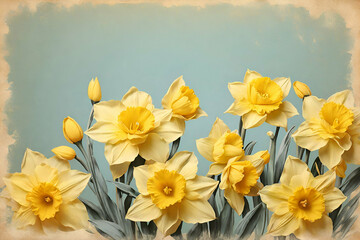 Fototapeta premium Abstract pastel vintage flower background, yellow daffodil