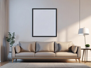 Mockup poster frame on the wall of living room. Luxurious apartment background.