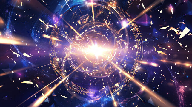 魔法陣の青と金色の光の輪　Generative AI