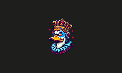 head duck clown wearing crown vector artwork design