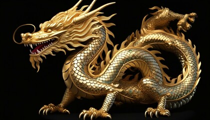 A golden dragon isolated on a black background