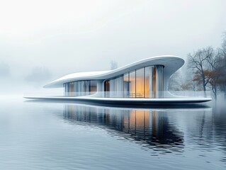 Fototapeta premium Modern houses by the lake, reflections