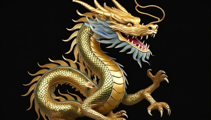 Fototapeta premium Chinese dragon statue isolated on a black background.