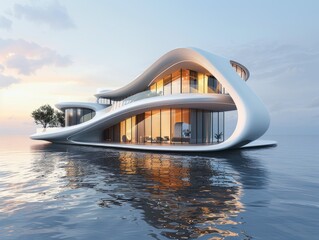 Modern houses by the lake, reflections