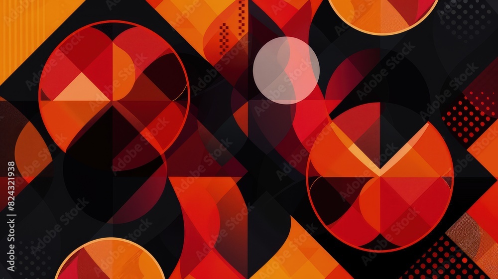 Canvas Prints an energetic geometric abstract background showcasing overlapping diamonds and circles in bold reds,