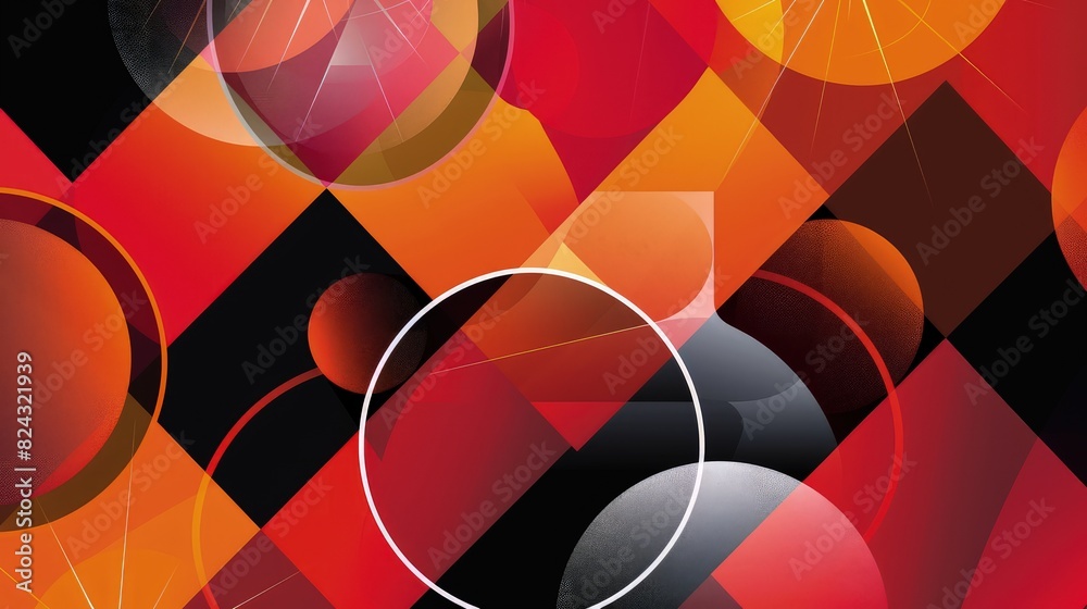 Canvas Prints an energetic geometric abstract background showcasing overlapping diamonds and circles in bold reds,