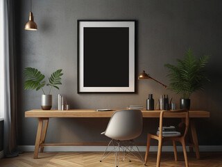 Mockup poster frame on the wall of living room. Luxurious apartment background.