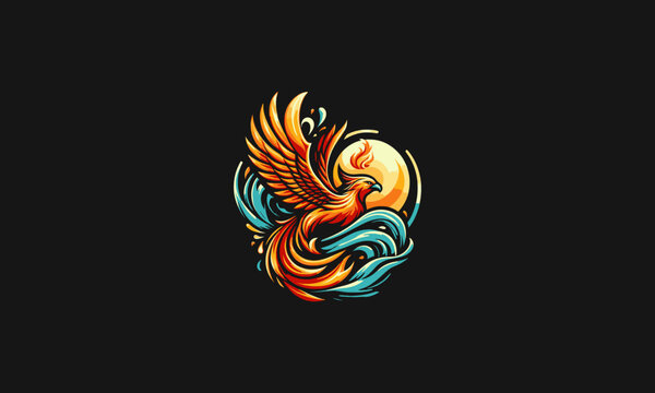 flying phoenix flames vector mascot design